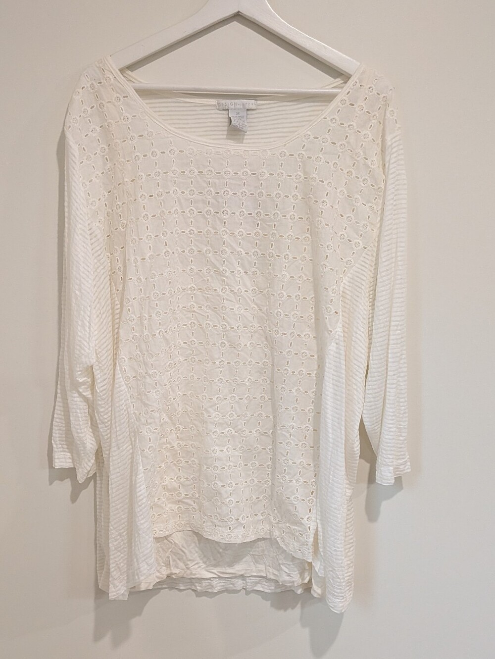 NWT Women's White Lace Sheer Top Size 3X Feminine Cottage Coquette Basic Coastal